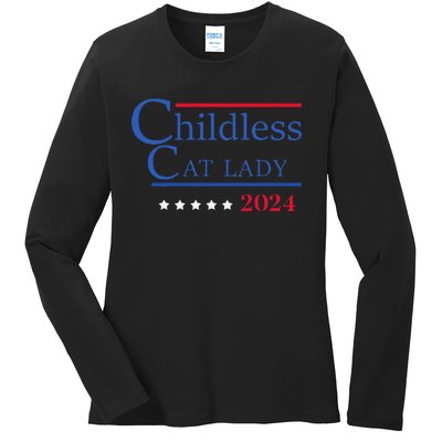 Childless Cat Lady 2024 Ladies Is Voting Kamala Gift Ladies Long Sleeve Shirt