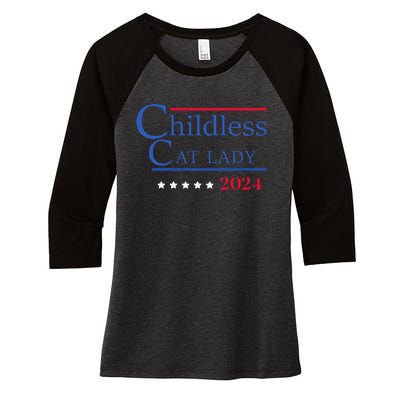 Childless Cat Lady 2024 Ladies Is Voting Kamala Gift Women's Tri-Blend 3/4-Sleeve Raglan Shirt