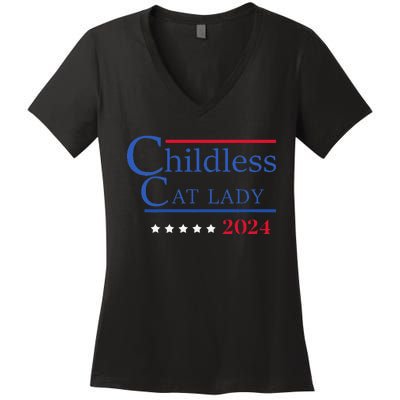 Childless Cat Lady 2024 Ladies Is Voting Kamala Gift Women's V-Neck T-Shirt