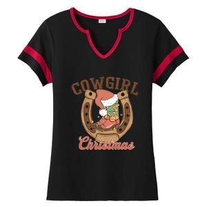 Cowgirl Christmas Lights Boots Funny Xmas Lights Gift Ladies Halftime Notch Neck Tee