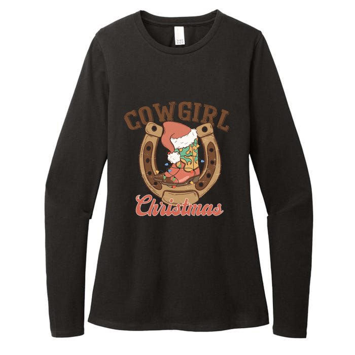 Cowgirl Christmas Lights Boots Funny Xmas Lights Gift Womens CVC Long Sleeve Shirt