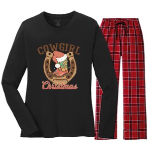 Cowgirl Christmas Lights Boots Funny Xmas Lights Gift Women's Long Sleeve Flannel Pajama Set 