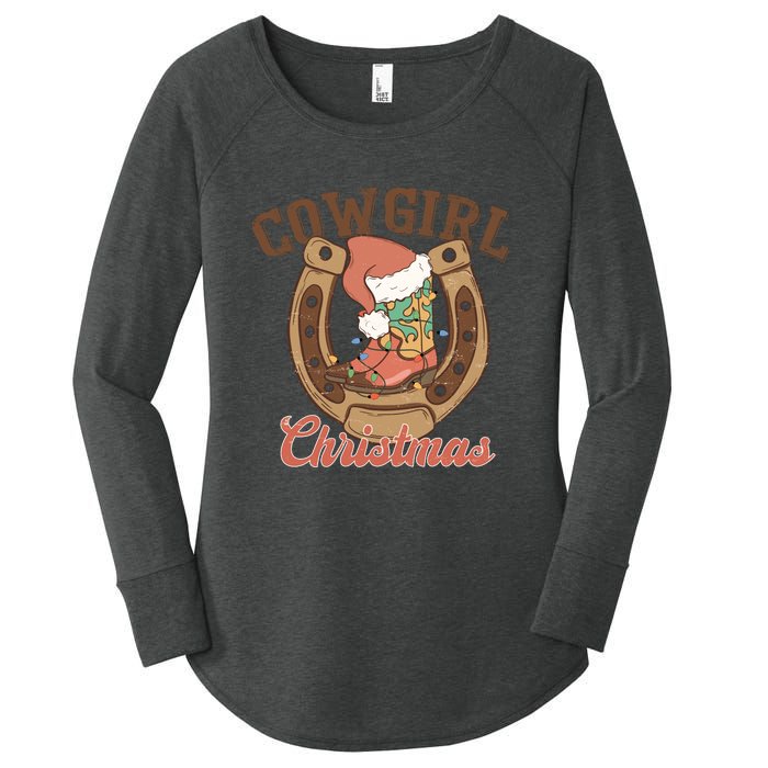 Cowgirl Christmas Lights Boots Funny Xmas Lights Gift Women's Perfect Tri Tunic Long Sleeve Shirt