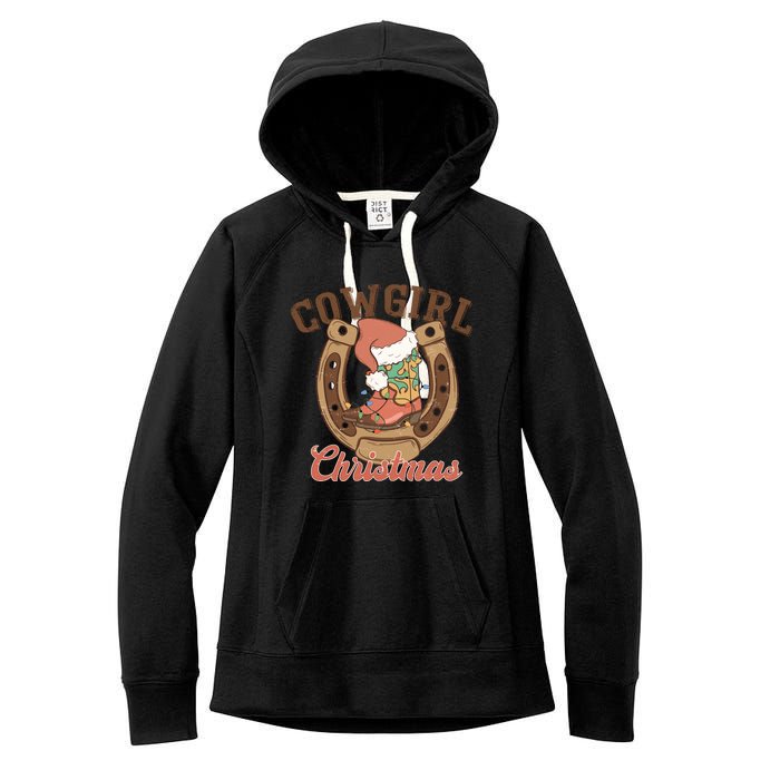 Cowgirl Christmas Lights Boots Funny Xmas Lights Gift Women's Fleece Hoodie