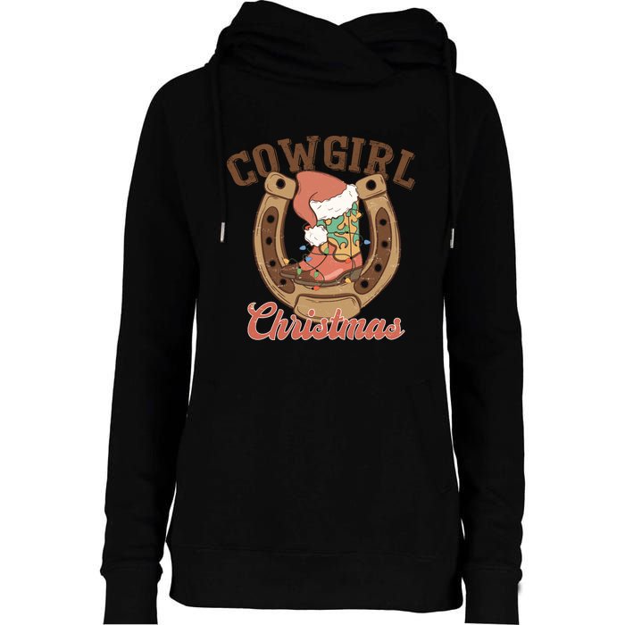 Cowgirl Christmas Lights Boots Funny Xmas Lights Gift Womens Funnel Neck Pullover Hood