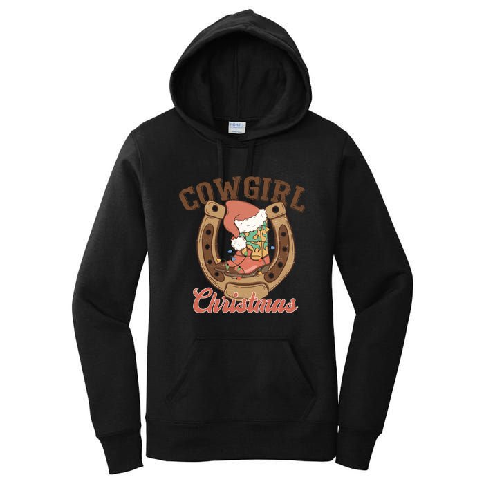 Cowgirl Christmas Lights Boots Funny Xmas Lights Gift Women's Pullover Hoodie