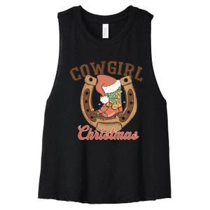 Cowgirl Christmas Lights Boots Funny Xmas Lights Gift Women's Racerback Cropped Tank