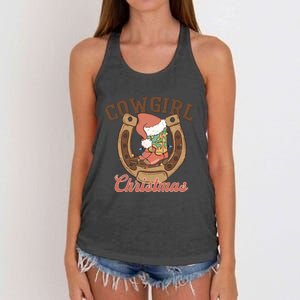 Cowgirl Christmas Lights Boots Funny Xmas Lights Gift Women's Knotted Racerback Tank