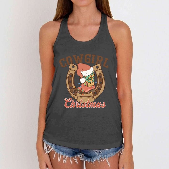 Cowgirl Christmas Lights Boots Funny Xmas Lights Gift Women's Knotted Racerback Tank