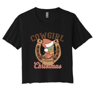 Cowgirl Christmas Lights Boots Funny Xmas Lights Gift Women's Crop Top Tee