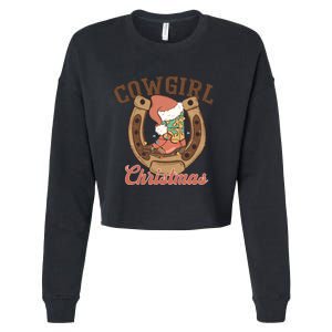 Cowgirl Christmas Lights Boots Funny Xmas Lights Gift Cropped Pullover Crew