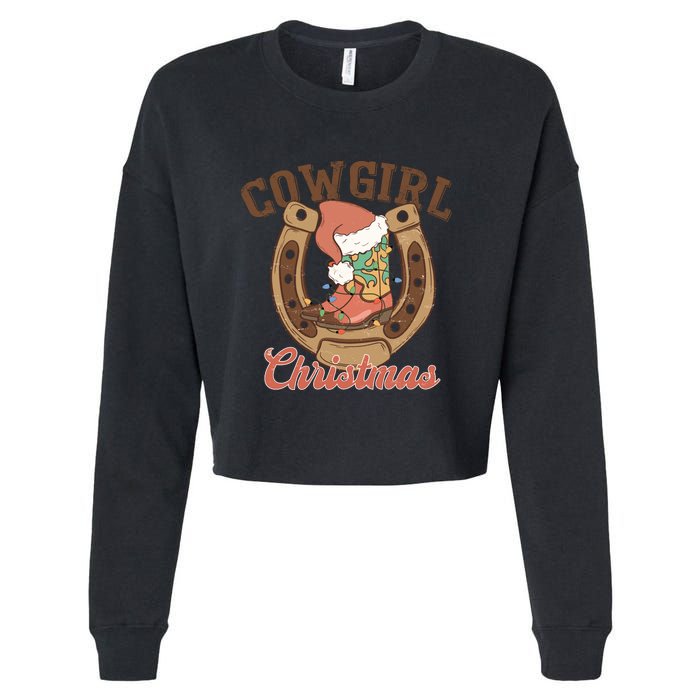 Cowgirl Christmas Lights Boots Funny Xmas Lights Gift Cropped Pullover Crew