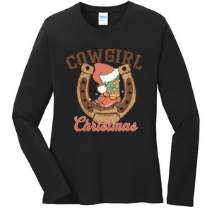 Cowgirl Christmas Lights Boots Funny Xmas Lights Gift Ladies Long Sleeve Shirt