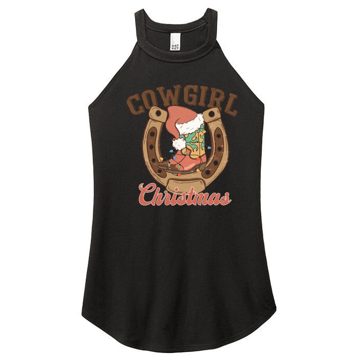 Cowgirl Christmas Lights Boots Funny Xmas Lights Gift Women's Perfect Tri Rocker Tank