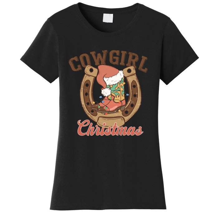 Cowgirl Christmas Lights Boots Funny Xmas Lights Gift Women's T-Shirt