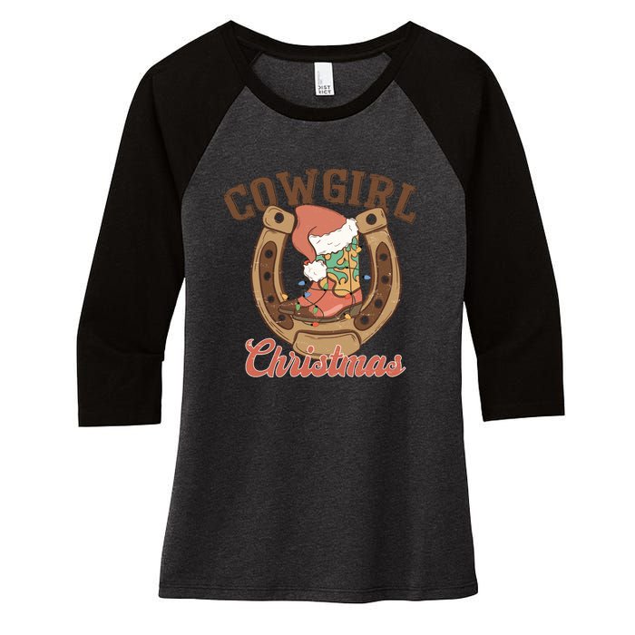 Cowgirl Christmas Lights Boots Funny Xmas Lights Gift Women's Tri-Blend 3/4-Sleeve Raglan Shirt