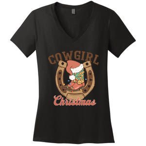 Cowgirl Christmas Lights Boots Funny Xmas Lights Gift Women's V-Neck T-Shirt