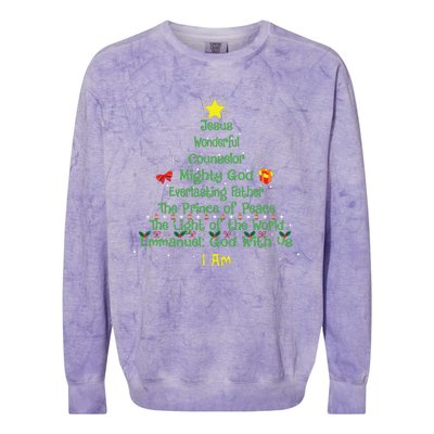 Christian Christmas Lover Bible Names Of Jesus Tree Xmas Colorblast Crewneck Sweatshirt