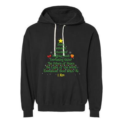 Christian Christmas Lover Bible Names Of Jesus Tree Xmas Garment-Dyed Fleece Hoodie