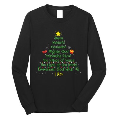 Christian Christmas Lover Bible Names Of Jesus Tree Xmas Long Sleeve Shirt