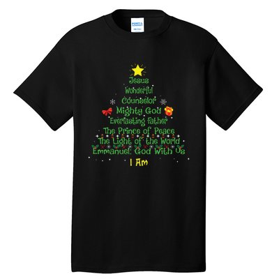 Christian Christmas Lover Bible Names Of Jesus Tree Xmas Tall T-Shirt