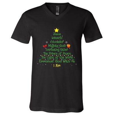 Christian Christmas Lover Bible Names Of Jesus Tree Xmas V-Neck T-Shirt