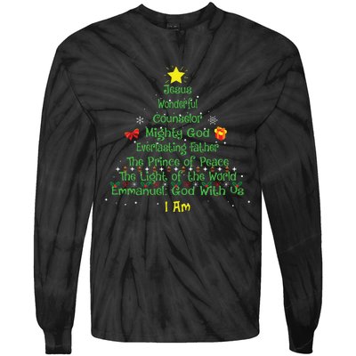 Christian Christmas Lover Bible Names Of Jesus Tree Xmas Tie-Dye Long Sleeve Shirt