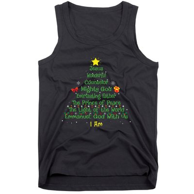 Christian Christmas Lover Bible Names Of Jesus Tree Xmas Tank Top