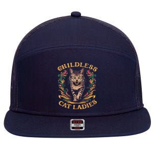 Childless Cat Ladies 2024 Cat Lady Voting For Kamala Harris 2024 7 Panel Mesh Trucker Snapback Hat