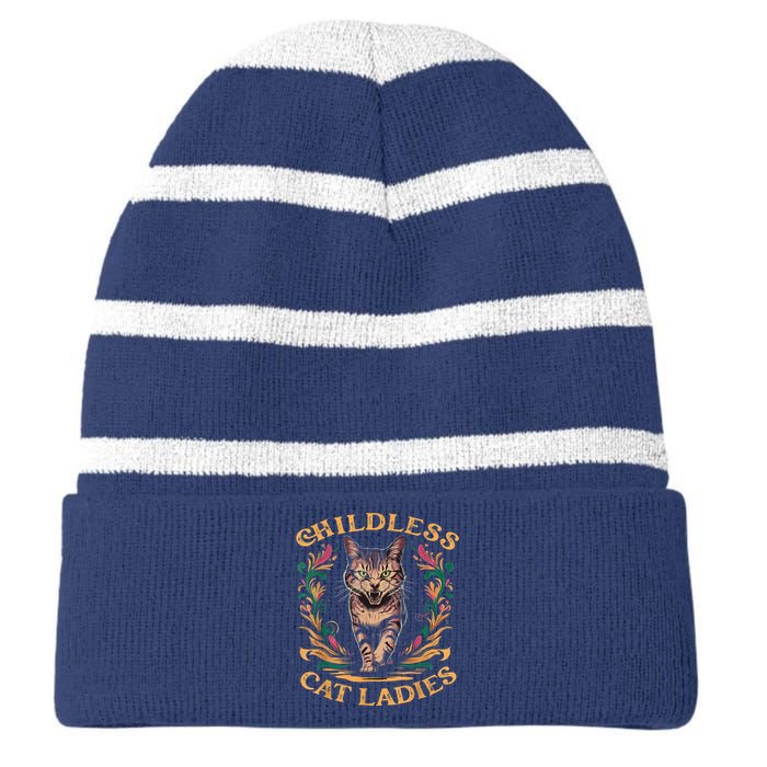 Childless Cat Ladies 2024 Cat Lady Voting For Kamala Harris 2024 Striped Beanie with Solid Band