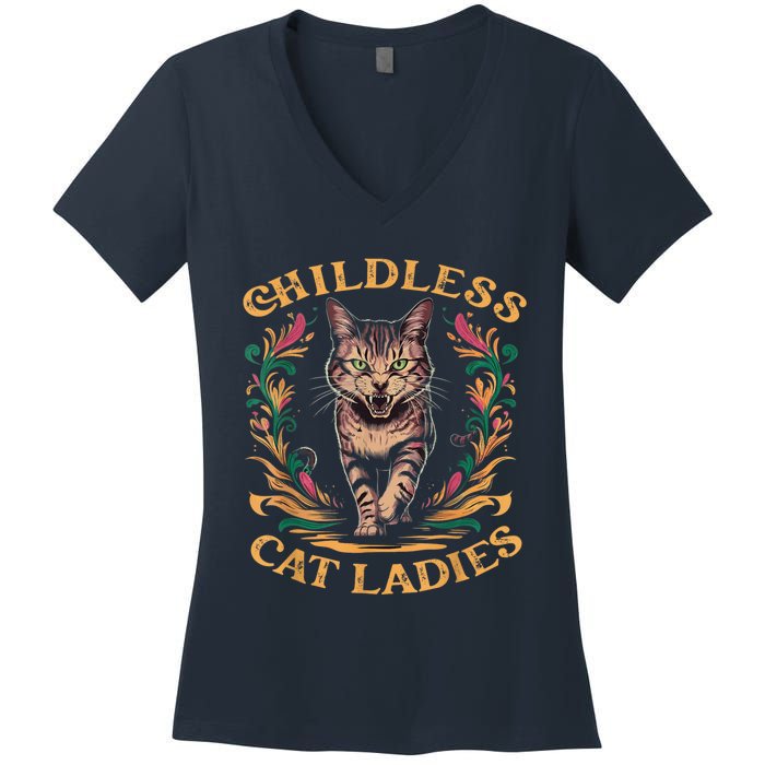 Childless Cat Ladies 2024 Cat Lady Voting For Kamala Harris 2024 Women's V-Neck T-Shirt