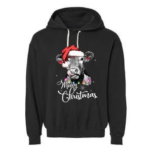 Christmas Cow LightUp Decoration for Farming Enthusiasts Garment-Dyed Fleece Hoodie