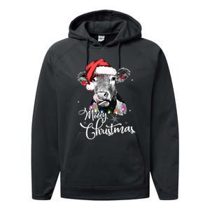 Christmas Cow LightUp Decoration for Farming Enthusiasts Performance Fleece Hoodie