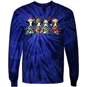 Cow Christmas Lights Western Christmas Mooey Christmas Tie-Dye Long Sleeve Shirt