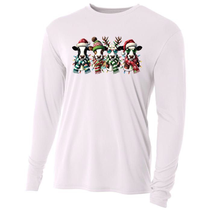 Cow Christmas Lights Western Christmas Mooey Christmas Cooling Performance Long Sleeve Crew