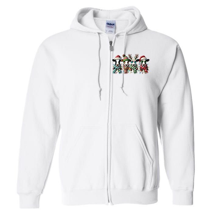 Cow Christmas Lights Western Christmas Mooey Christmas Full Zip Hoodie