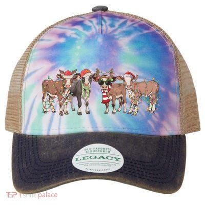 Cow Christmas Light Mooey Christmas Farm Animal Legacy Tie Dye Trucker Hat