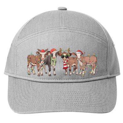 Cow Christmas Light Mooey Christmas Farm Animal 7-Panel Snapback Hat