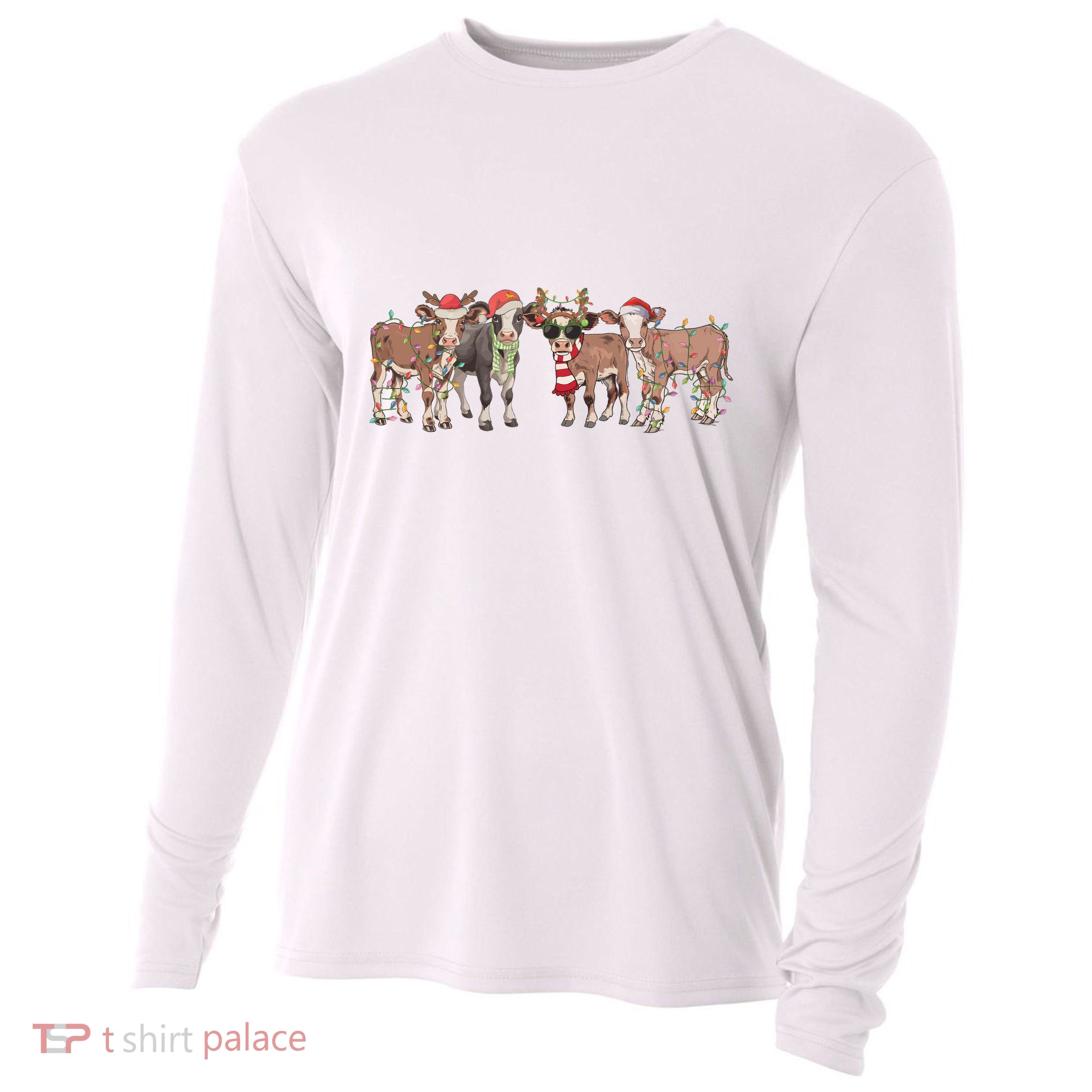 Cow Christmas Light Mooey Christmas Farm Animal Cooling Performance Long Sleeve Crew