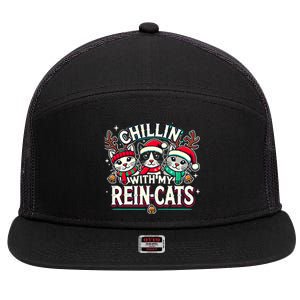 Christmas Cat Lover Christmas Chillin With My Reincats 7 Panel Mesh Trucker Snapback Hat