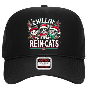 Christmas Cat Lover Christmas Chillin With My Reincats High Crown Mesh Back Trucker Hat