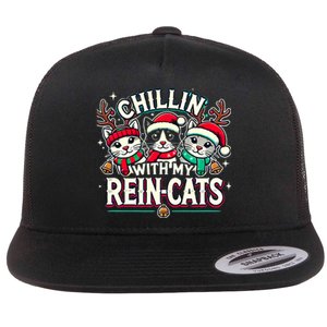 Christmas Cat Lover Christmas Chillin With My Reincats Flat Bill Trucker Hat