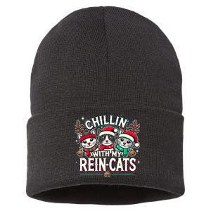 Christmas Cat Lover Christmas Chillin With My Reincats Sustainable Knit Beanie