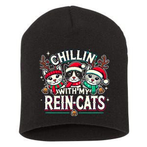 Christmas Cat Lover Christmas Chillin With My Reincats Short Acrylic Beanie