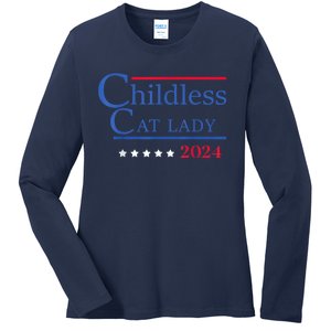 Childless Cat Lady 2024 Ladies Is Voting Kamala Ladies Long Sleeve Shirt