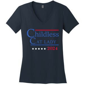 Childless Cat Lady 2024 Ladies Is Voting Kamala Women's V-Neck T-Shirt