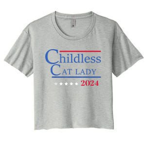 Childless Cat Lady 2024 Ladies Is Voting Kamala Women's Crop Top Tee