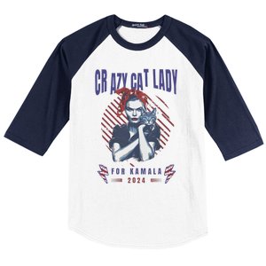 Crazy Cat Lady For Kamala 2024 Gift Baseball Sleeve Shirt