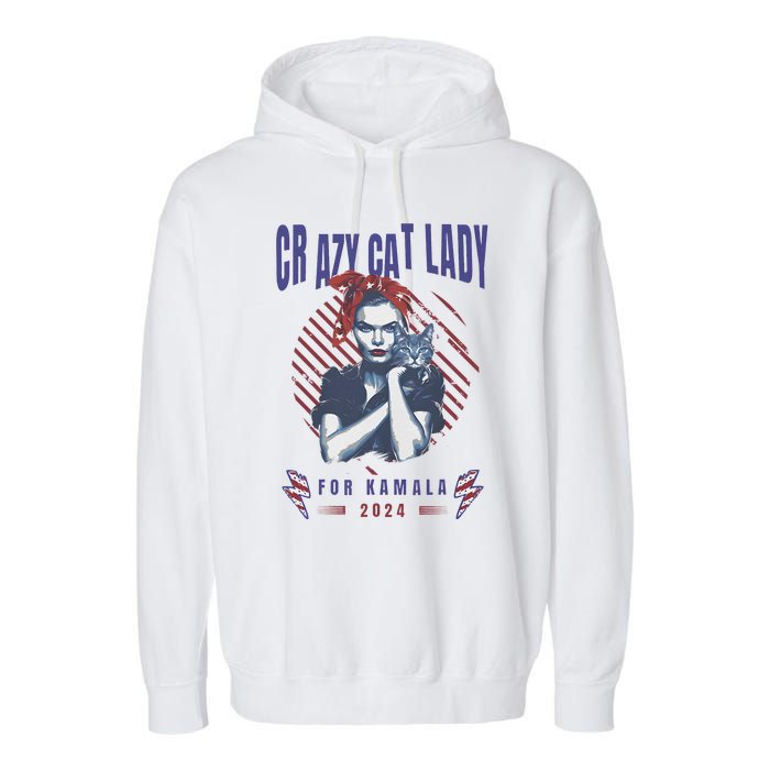 Crazy Cat Lady For Kamala 2024 Gift Garment-Dyed Fleece Hoodie