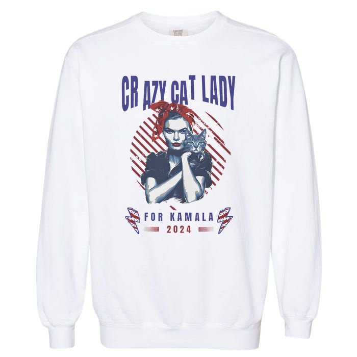 Crazy Cat Lady For Kamala 2024 Gift Garment-Dyed Sweatshirt